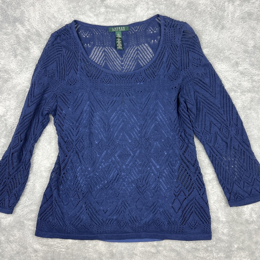 Lauren Ralph Lauren Large‎ Blue Linen Blend 3/4 Sleeve Knit Sweater and Camisole